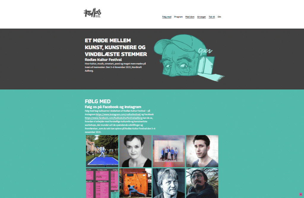 Screenshot af websted for rodlos-festival.dk