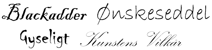Eksempler på skrifttyper i handwriting gruppen